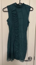 Urban Outfitters Estee Ruched Lace Mini Dress emerald green S petite mock neck