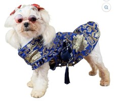 Dog Cat Costume Tang Suit Chinese Asian Outfit New Year Coat Ring Bearer Blue S