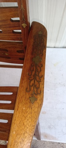 RARE Mid-Century Teak Rex Folding lawn Chair Elegant Unique brass inlay Comfy - Picture 15 of 23