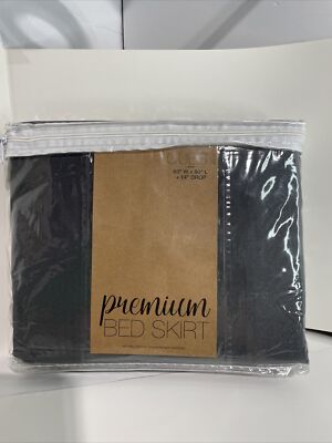 Premium Queen Bed Skirt Dust Ruffle Easy Fit Gray 14'' Drop Box Pleated Corners