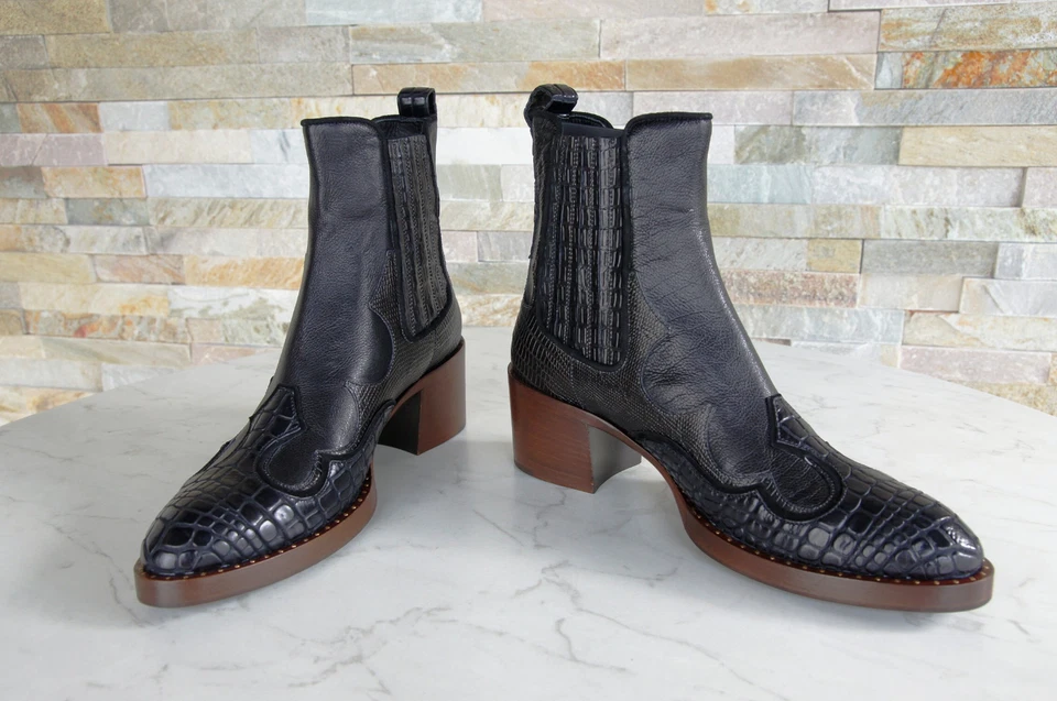 Zapato Coche Botines Talla 38 Vaquero Cocodrilo KDT81M Negro Nuevo Antiguo PVP 490 € Foto 3 de 4