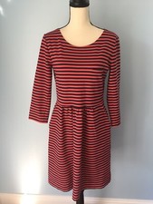 J Crew Size 8 Navy Coral Striped 3/4 Sleeve Viscose Dress