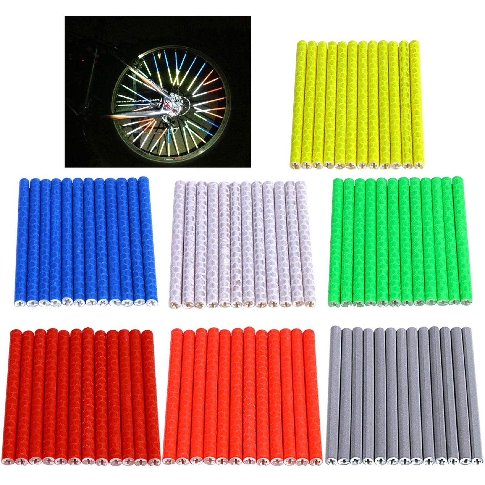 84pcs/7 Sets Bicycle Spoke Skins Wraps Bicycle Wheel Spoke Reflector Reflective