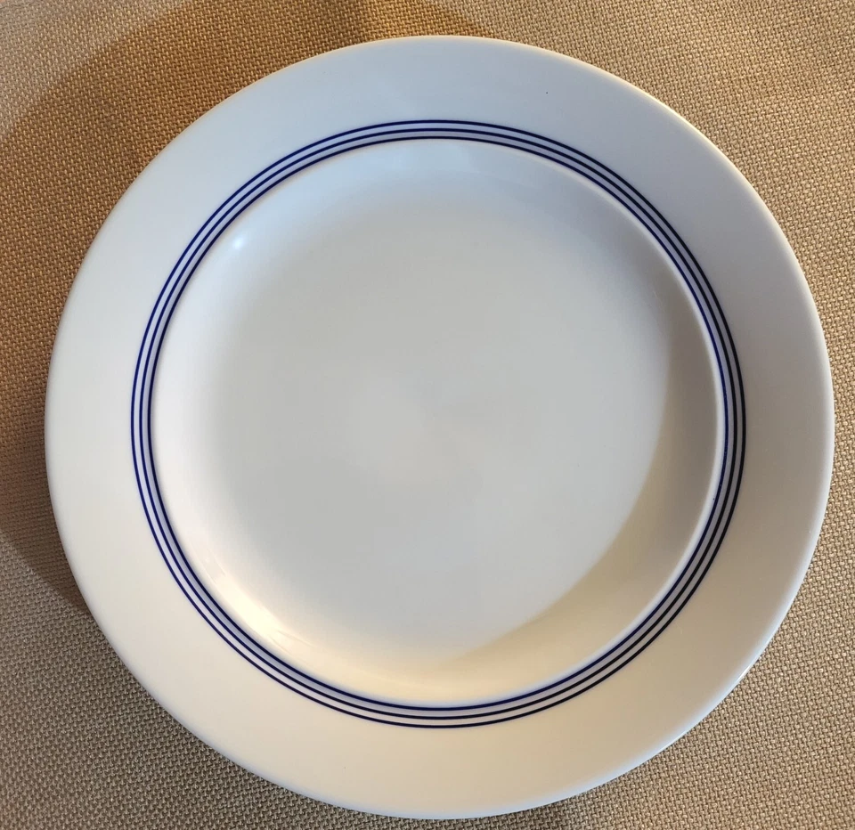 Juego de platos de porcelana para ensalada/almuerzo Dansk Café Blanc rayas azules S/4 ¡Nuevo! Foto 4 de 4
