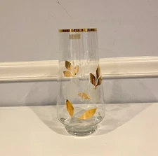 Hand Blown 10” Toscany Vase Glass Etched Flowers Gold Metallic Leaves Romania