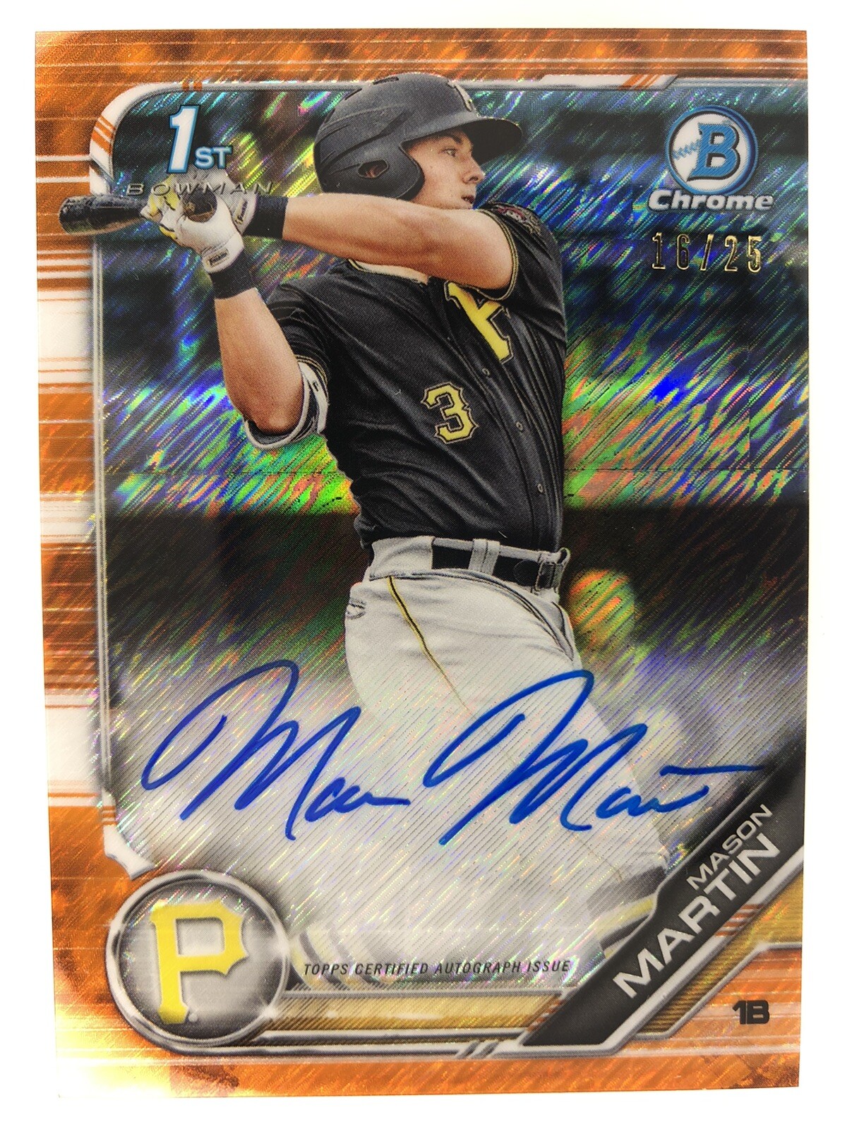 MASON MARTIN Auto 1st 2019 Bowman Chrome ORANGE REFRACTOR #/25 RC