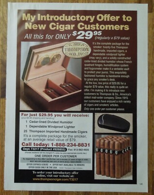 2001 THOMPSON CIGAR COMPANY Humidor Offer Magazine Ad