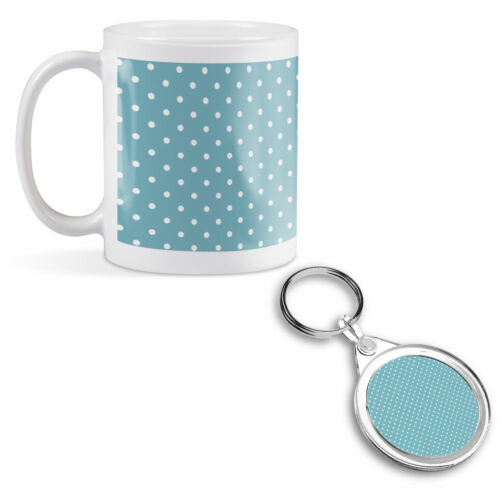 Mug & Round Keyring Set - Blue White Dotty Pattern Polka Dots  #44402 - Picture 1 of 8