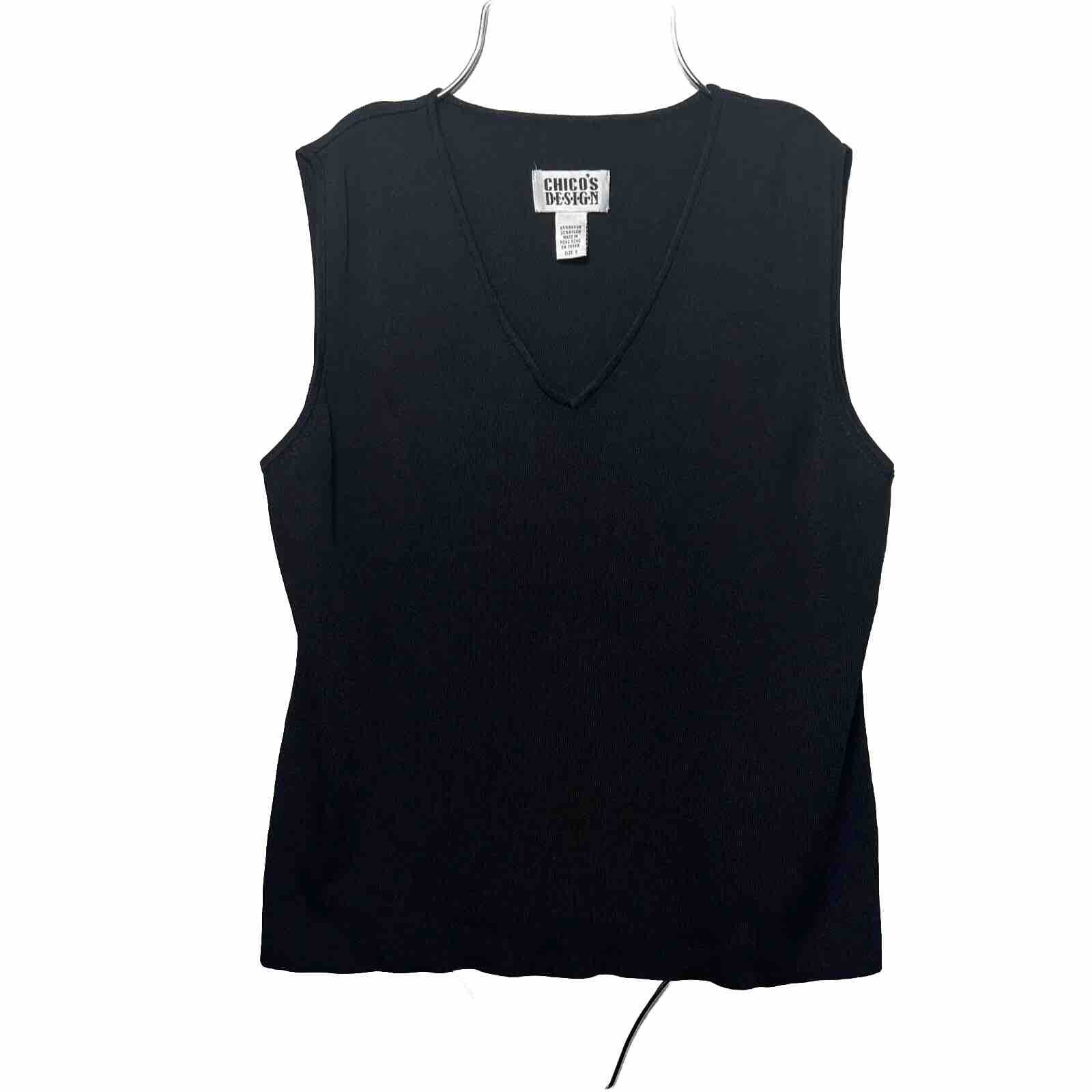 CHICO'S design women's black top basic sleeveless Vneck size 3