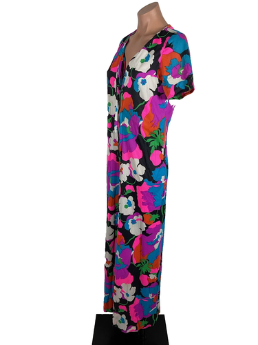vintage psychedelic mod rainbow floral hippie 60s 70s jumpsuit sz S/M Kaftan - Picture 9 of 9