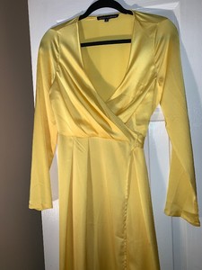 yellow silk wrap dress