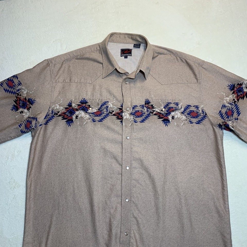 Roper Pearl Snap Shirt Aztec Southwest Long Sleeve Tan Men’s 2XL Cowboy ...