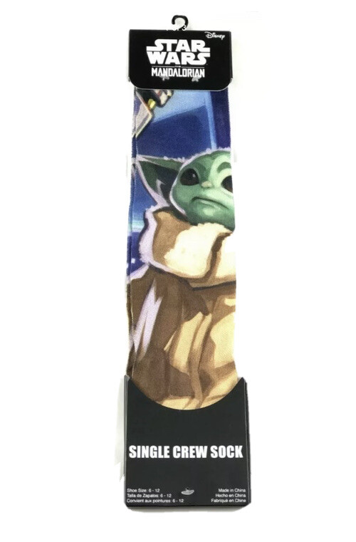 New STAR WARS THE MANDALORIAN Mens SUBLIMATED BABY YODA Crew Socks Size 6-12