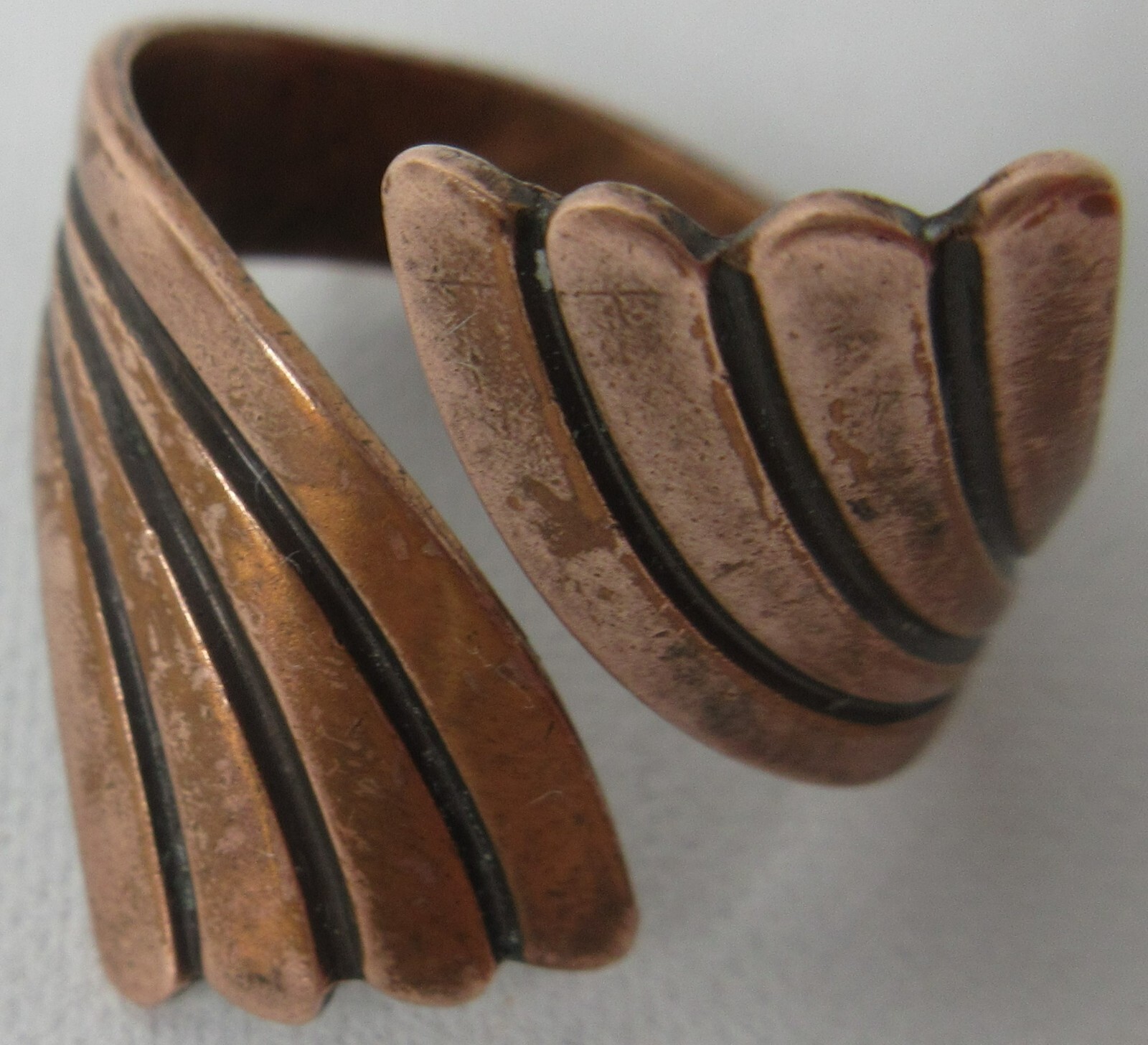 VTG Solid Copper Ring  Bypass Wrap Wide Bell Trad… - image 2