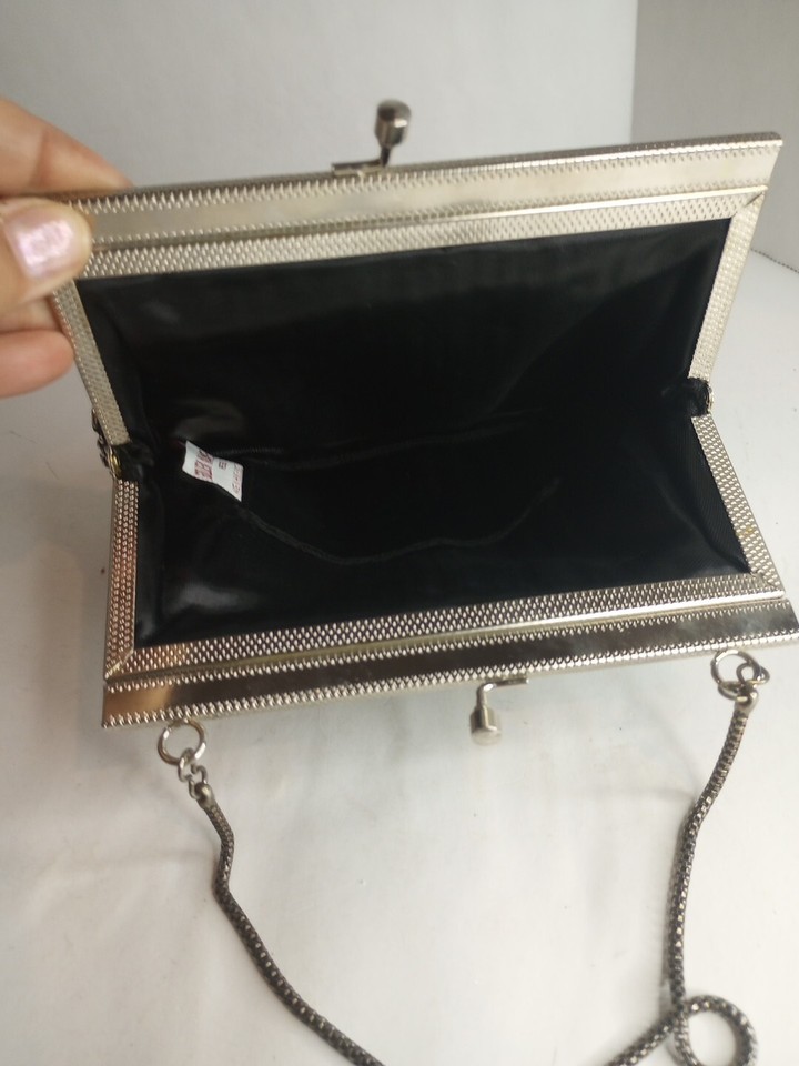 Vintage Golden Name Beaded Evening Purse Hand Bag Chain Kiss Lock