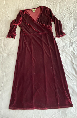NWOT Eddie Bauer Sz. 12 Burgundy Velvet Maxi Dress V Neck Empire Waist  Stretch | eBay