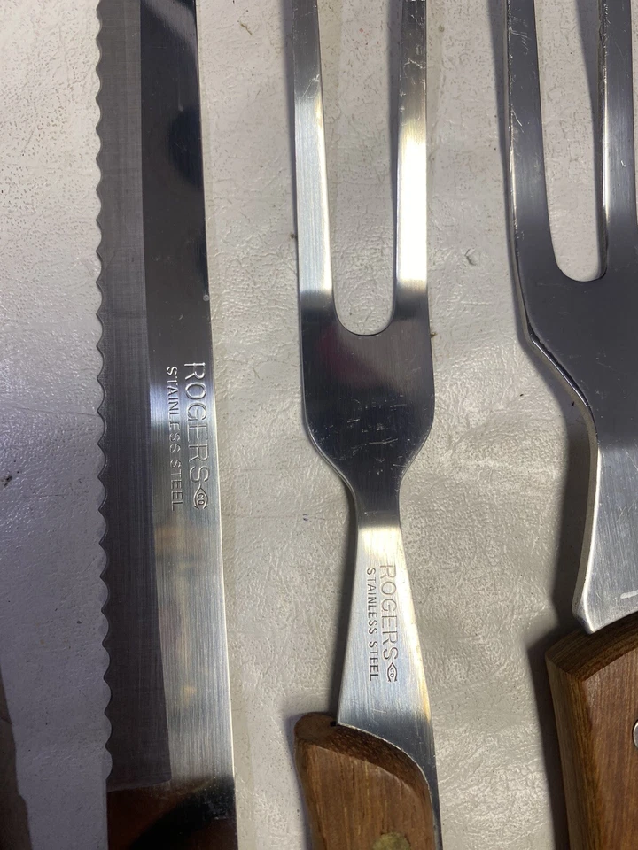 Juego de cuchillos de chef Rogers hoja de 16" y 14" acero inoxidable mango de madera Japón lote de colección Foto 4 de 4