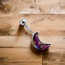 14g purple acrylic galaxy crescent moon belly button ring (B20)