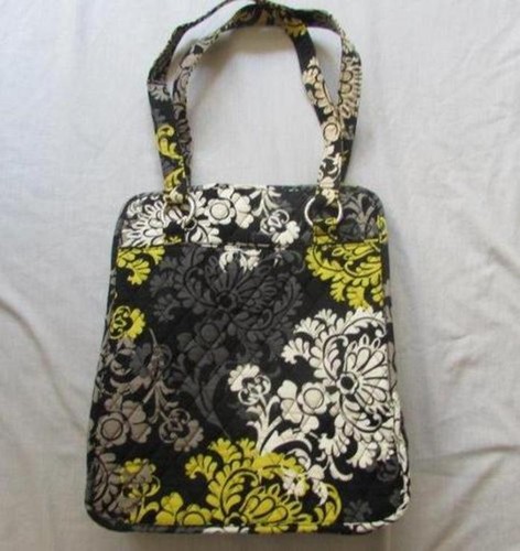 VERA BRADLEY black yellow gray Baroque tote handbag dual straps retired - Picture 2 of 4