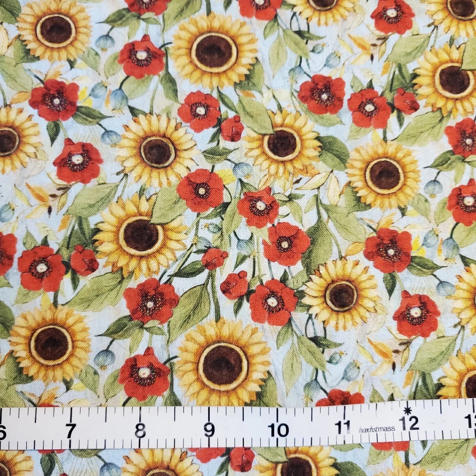 Tela de girasoles y amapolas Susan Winget 100 % algodón FQ HY BTY por yarda Foto 2 de 4