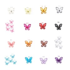 60/120-PACK 2" ORGANZA NYLON MESH BUTTERFLIES WITH WIRE GLITTER  RHINESTONES