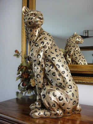 Deko Figur Jaguar 51 cm Gold Raubkatze Skulptur Statue Leopard Gepard Edel Luxus - Bild 1 von 4
