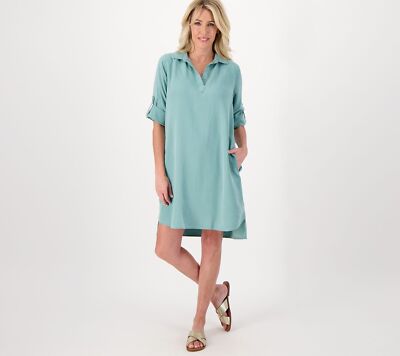 Side Stitch Long Sleeve A-Line Shirt Dress Jade Stone S New