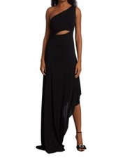 HALSTON Clara Jersey Cascade Slit Gown, Asymmetric neck, Lined, Size 8, $595 NWT