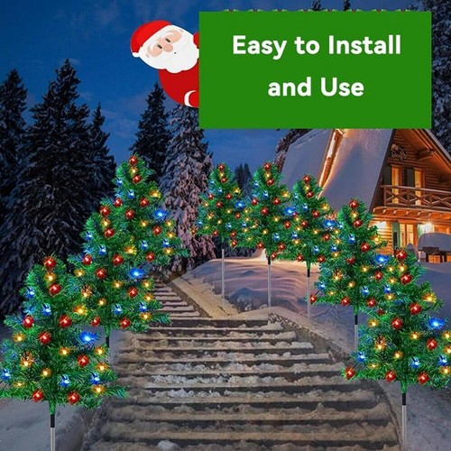 4 Pcs LED Christmas Tree Solar Lights Stake Lamp Path Garden Outdoor Decor Lamp - Picture 8 of 16