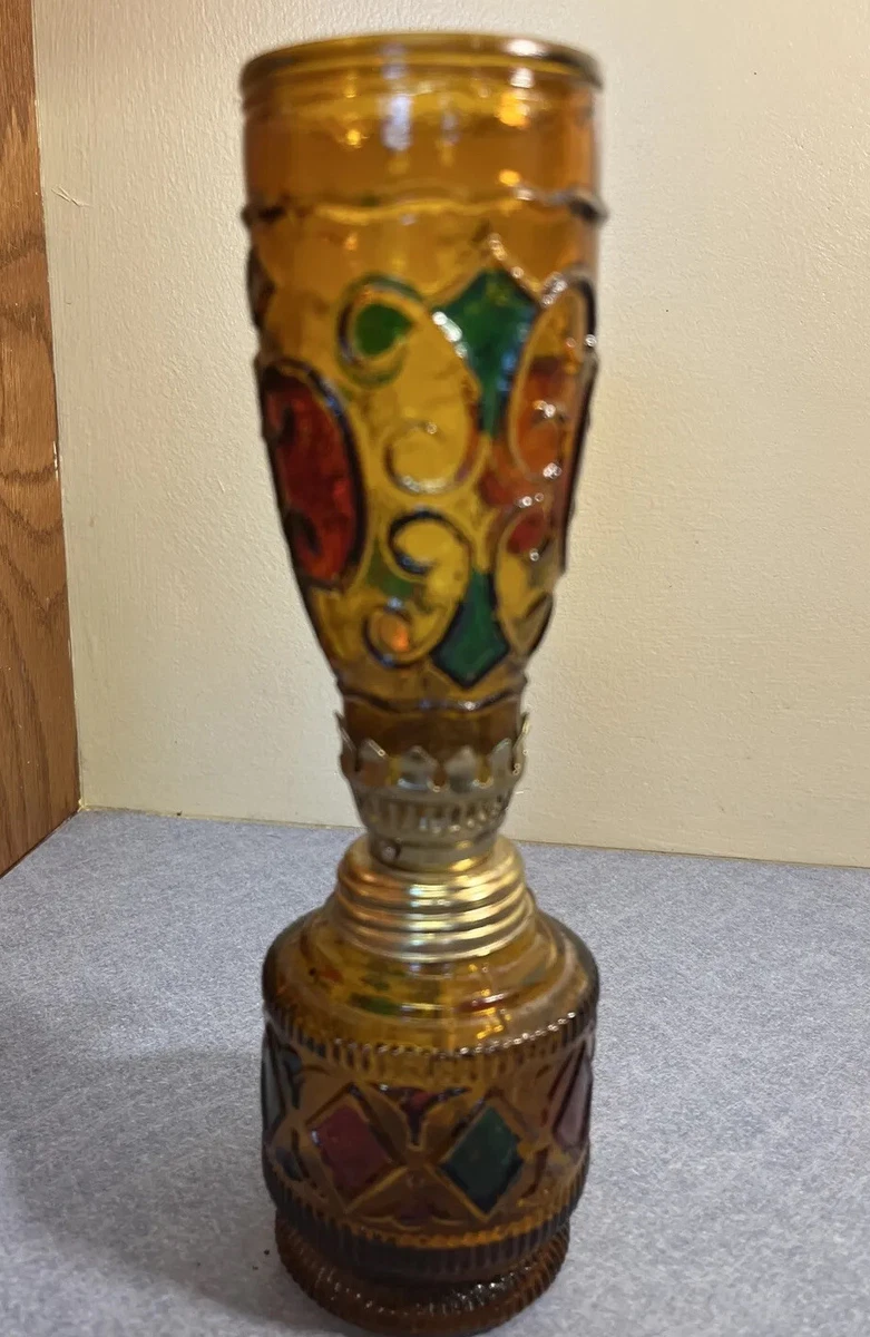 Oil Lamp Sail Boat Brand Stained Glass 1960 s Retro Vintage Amber