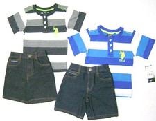 US POLO ASSN Boys' 2PC Striped T-shirt  Denim Short Set MSRP 40.00