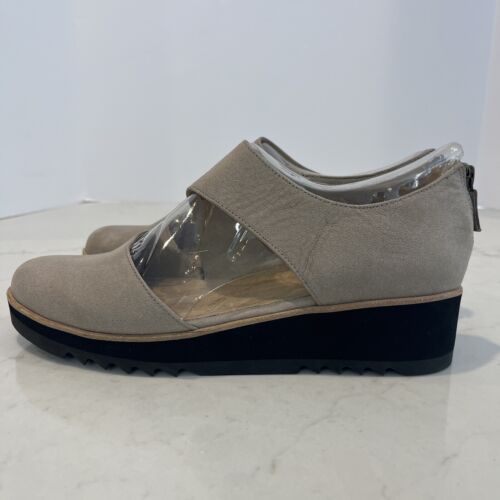 Eileen Fisher Womens 9.5 Leather Cutout Taupe Platform Flats Shoes Closed Toe - Picture 3 of 12