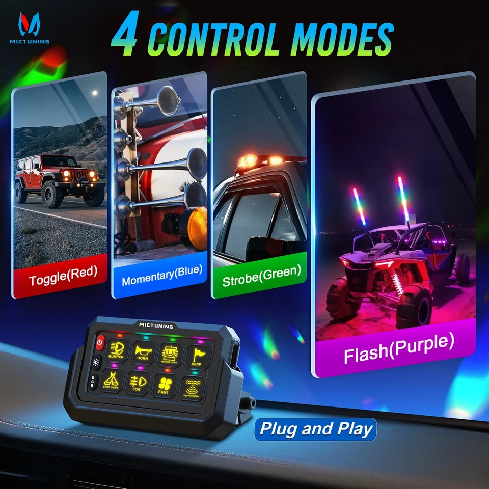 Wireless 8 Gang RGB Switch Panel Toggle Momentary Strobe Circuit Control System - Image 4 of 4