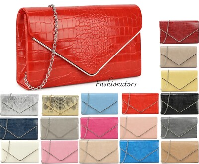 Damen Clutch Tasche Kunstleder Damen Abend Party Mokassin Kroko Schulter Handtaschen