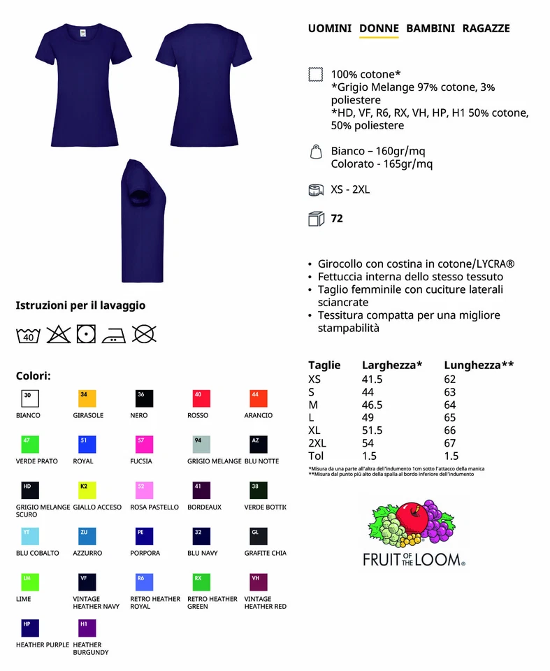 FRUIT OF THE LOOM VALUEWEIGHT T LADY-FIT - MAGLIETTA DONNA - MANICA CORTA 165gr - Immagine 2 di 2