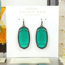 NWOT Kendra Scott Elle Cat's Eye Green Earrings Gunmetal Tone