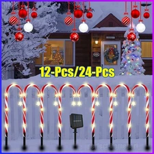 LED Solar Christmas Candy Cane Lights Solar Pathway Lights Waterproof Yard Decor