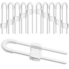  10 pack white 4 button Cabinet Locks, U-Shaped Proofing Drawers Safety Child L