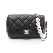 CHANEL Matelassé Small Flap Chain Shoulder Bag Lambskin Black Gold #RC627
