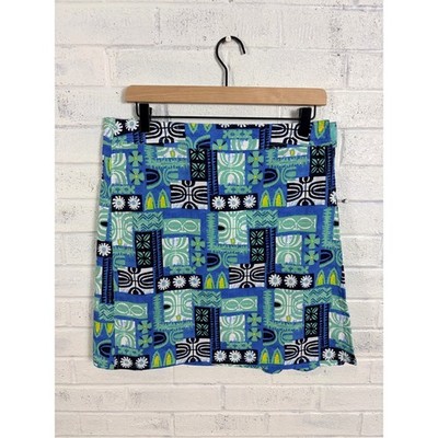 RipSkirt Hawaii Wrap Skirt Women M Length 2 Blue Green Tiki Quick Dry Cover Up