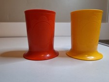 Vintage Tupperware Footed Flower Sippy Cup Lot Of Two Orange/ Yellow - No Lids