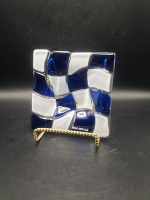 Murano Fused Art Glass Trinket Dish Blue and White 4.75'' BB40