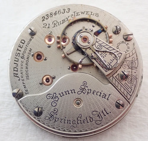 ANTIQUE 18s ILLINOIS BUNN SPECIAL 21 JEWEL OPEN FACE POCKET WATCH MOVEMENT