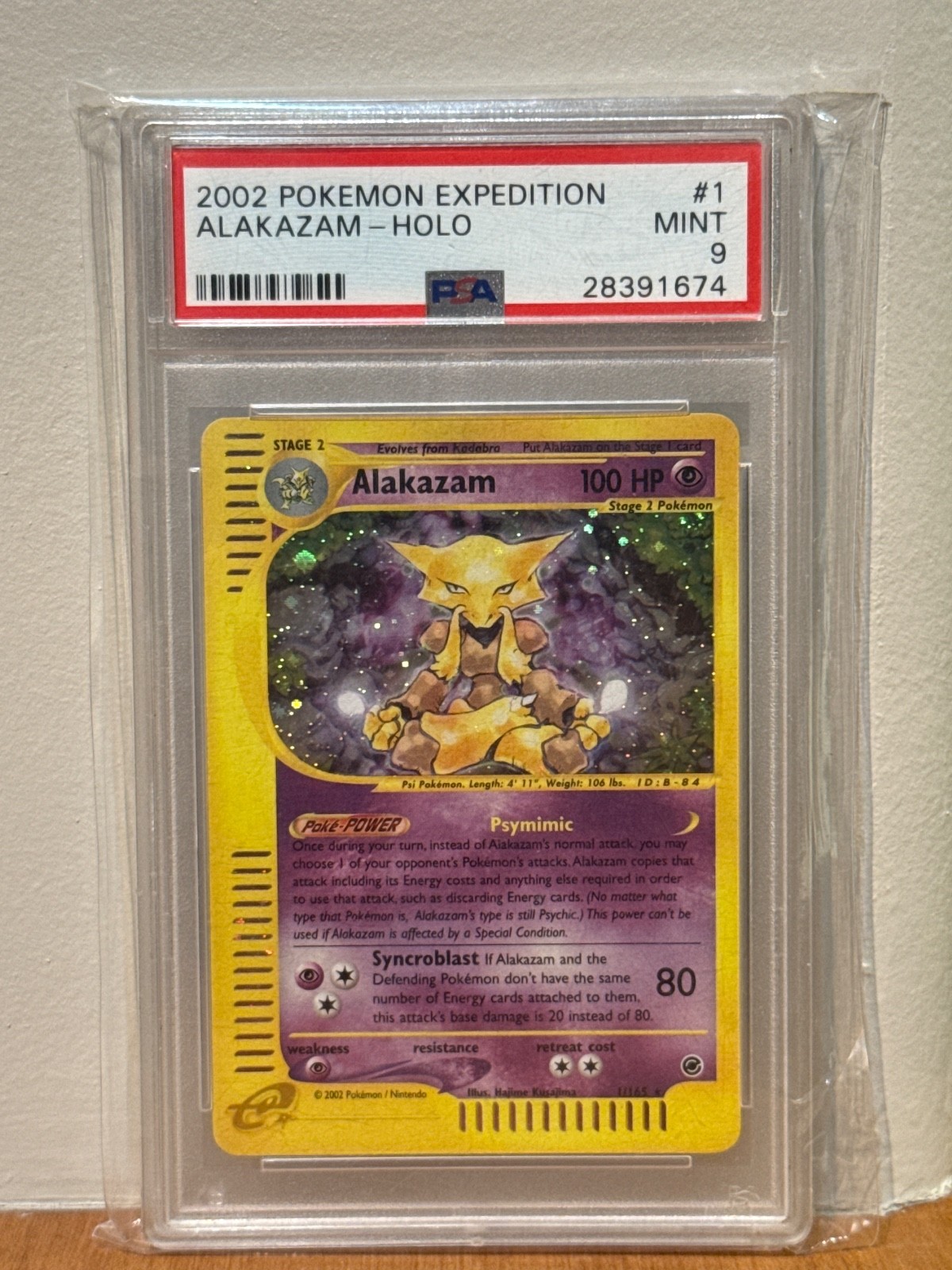 2002 POKEMON EXPEDITION ALAKAZAM 1/165 HOLO PSA 9 1/165