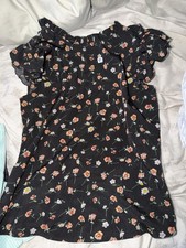 SheIn Black Floral Off Shoulder Ruffle Short Sleeve Short Dress S