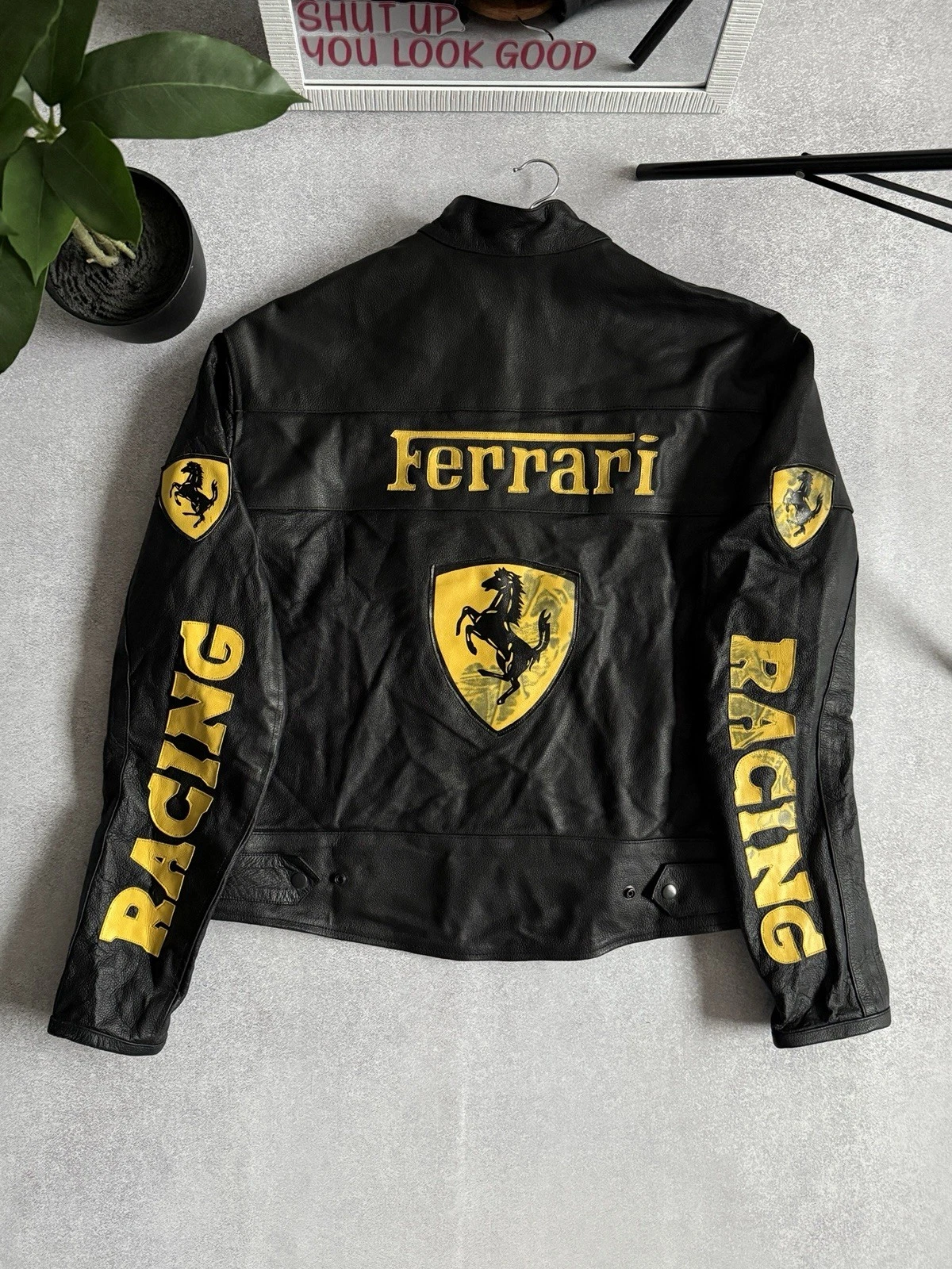 Vintage Ferrari Leather Biker Jacket Racing Black-Yellow Formula 1 Michelin image 6