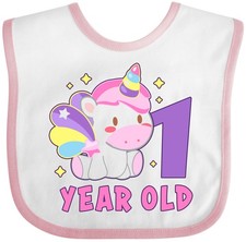 Inktastic 1 Year Old With Cute Unicorn Birthday Baby Bib Birthdays 1st Happy Pop