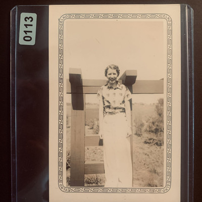 Smiling Woman 1930s Snapshot Photograph ELKO Border Candid Vintage