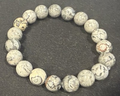 Map Jasper Bracelet Natural Stones 10mm Unisex Stretch Bead Crystal Bracelet