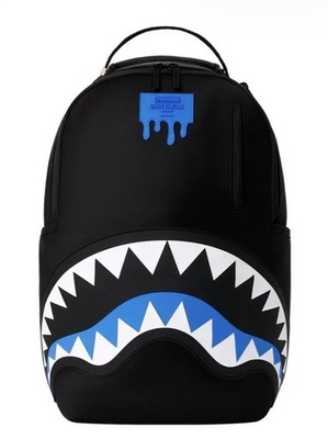 Sprayground Shark Central Blue Drip Backpack New Black Large School Bag NO TAGS